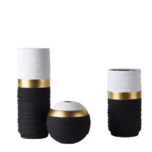 Modern simple flower vase set table decoration black white glod ceramic pot for indoor plants ceramic manufacturers